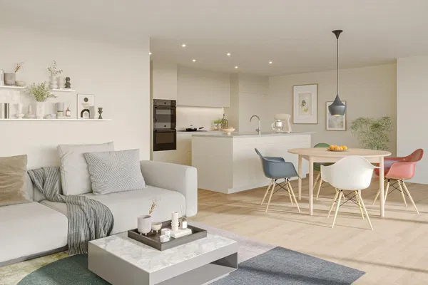 Salon; parquet, lumière naturelle, style moderne, hauteur sous plafond