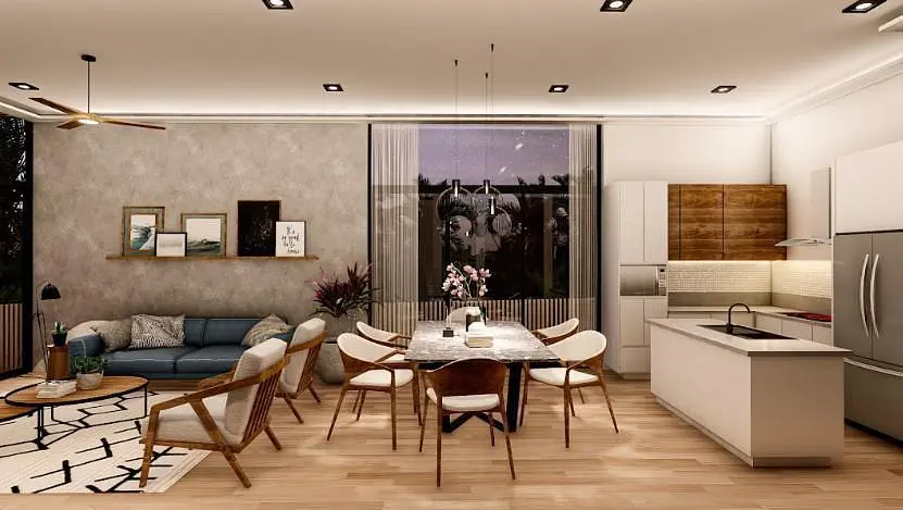 Soggiorno; pavimento in legno, luce naturale, stile moderno, soffitti alti