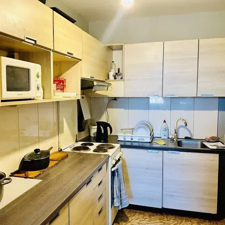 Κουζίνα; συσκευές κουζίνας, ξύλινο πάτωμα, φυσικό φως, μοντέρνο στυλ, ανακαινισμένο