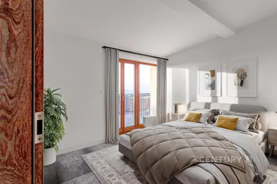 Kitchen; kitchen appliances, wood floor, natural light, modern style, renovated