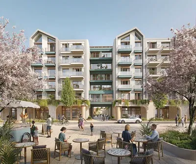 Obývací pokoj; dřevěná podlaha, přirozené světlo, moderní styl, vysoké stropy