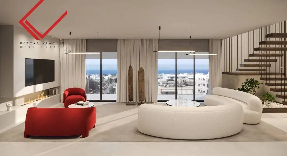 Woonkamer; houten vloer, natuurlijk licht, moderne stijl, hoge plafonds