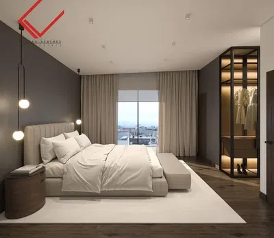 Salon; parquet, lumière naturelle, style moderne, hauteur sous plafond