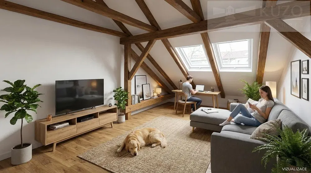 Wohnzimmer; holzboden, tageslicht, moderner stil, hohe decken