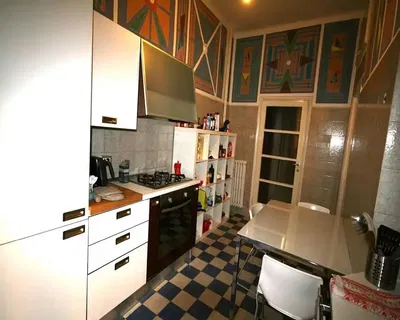 Kitchen; kitchen appliances, wood floor, natural light, modern style