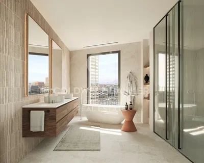 Wohnzimmer; holzboden, tageslicht, moderner stil, hohe decken