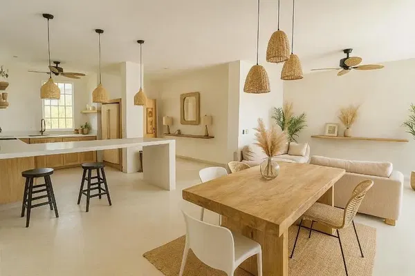 Salon; parquet, lumière naturelle, style moderne, hauteur sous plafond