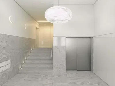 Kitchen; kitchen appliances, wood floor, natural light, modern style, renovated