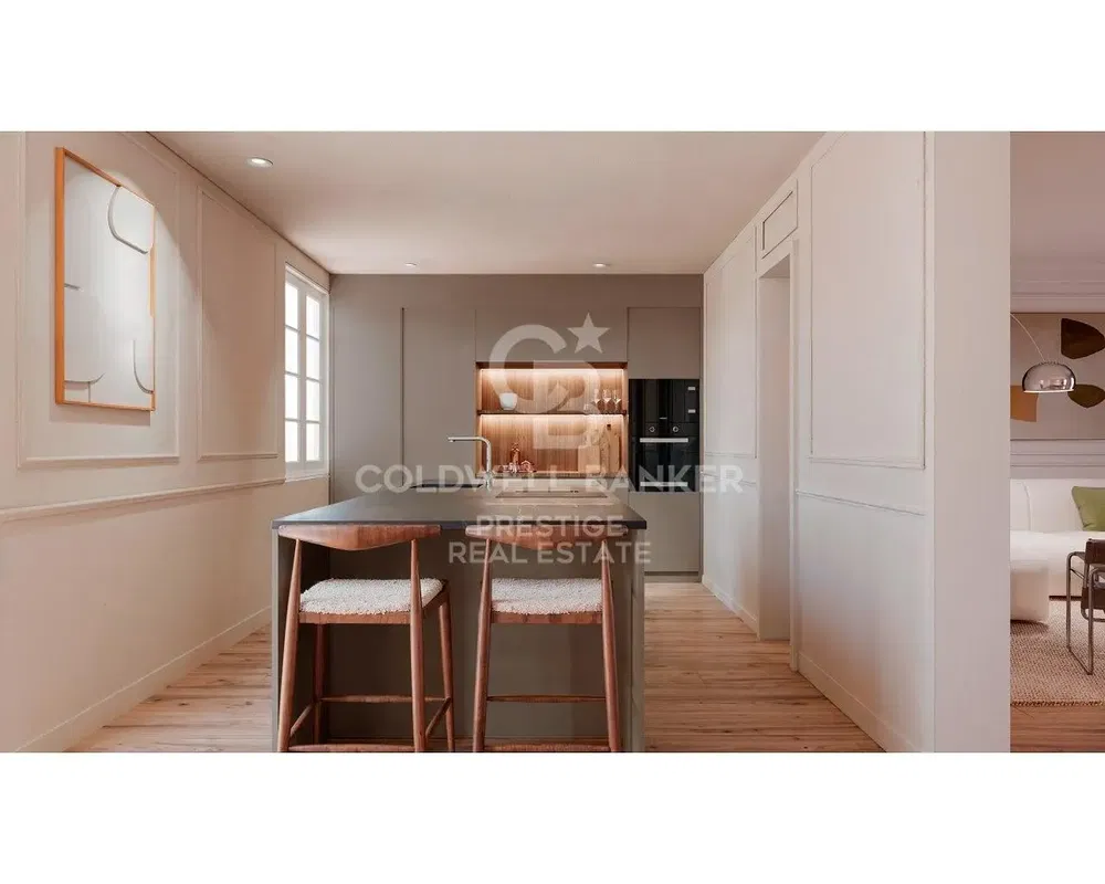 Woonkamer; houten vloer, natuurlijk licht, moderne stijl, hoge plafonds