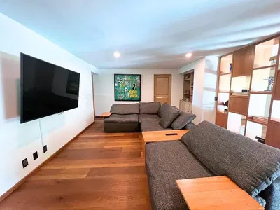 Salon; parquet, lumière naturelle, style moderne, hauteur sous plafond