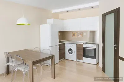 Kitchen; kitchen appliances, wood floor, natural light, modern style