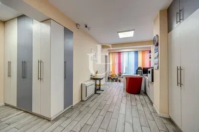 Living room; wood floor, natural light, modern style, high ceiling