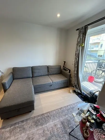 Woonkamer; houten vloer, natuurlijk licht, moderne stijl, hoge plafonds