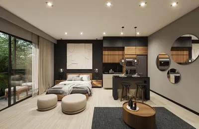 Woonkamer; houten vloer, natuurlijk licht, moderne stijl, hoge plafonds