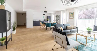 Kitchen; kitchen appliances, wood floor, natural light, modern style