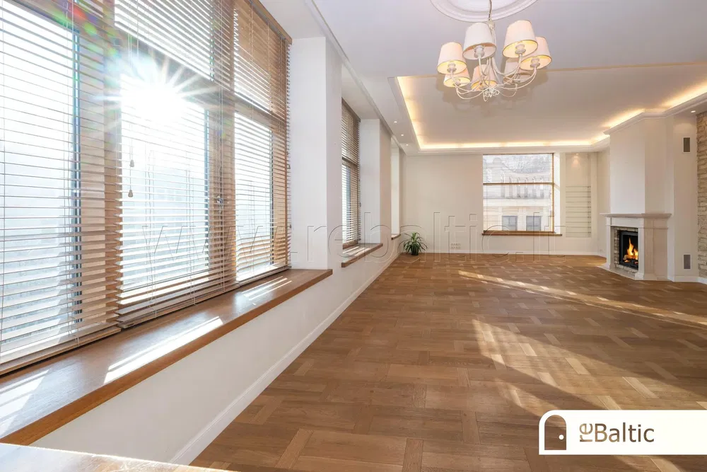 Salon; parquet, lumière naturelle, style moderne, hauteur sous plafond