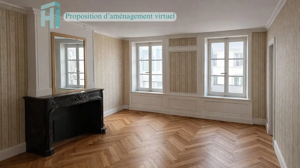 Living room; wood floor, natural light, modern style, high ceiling