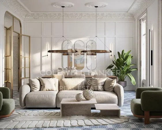 Dnevna soba; drveni pod, prirodno svjetlo, moderni stil, visoki plafoni