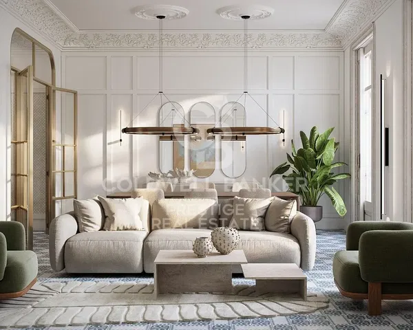 Wohnzimmer; holzboden, tageslicht, moderner stil, hohe decken