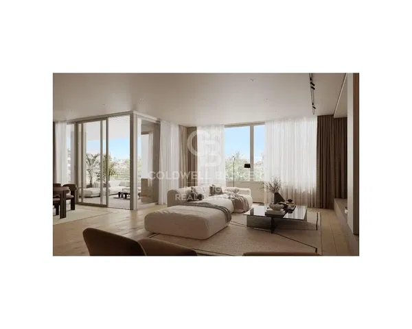 Wohnzimmer; holzboden, tageslicht, moderner stil, hohe decken