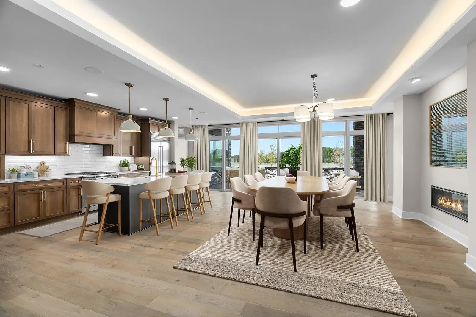 Salon; parquet, lumière naturelle, style moderne, hauteur sous plafond