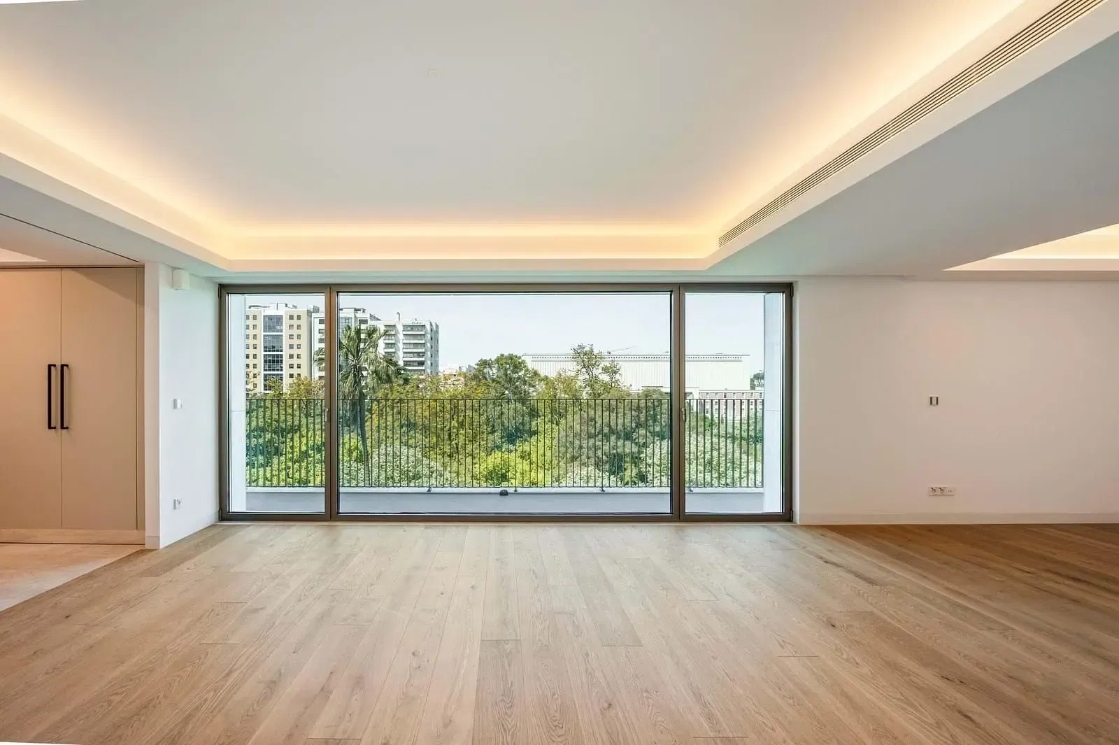 Kitchen; kitchen appliances, wood floor, natural light, modern style, renovated