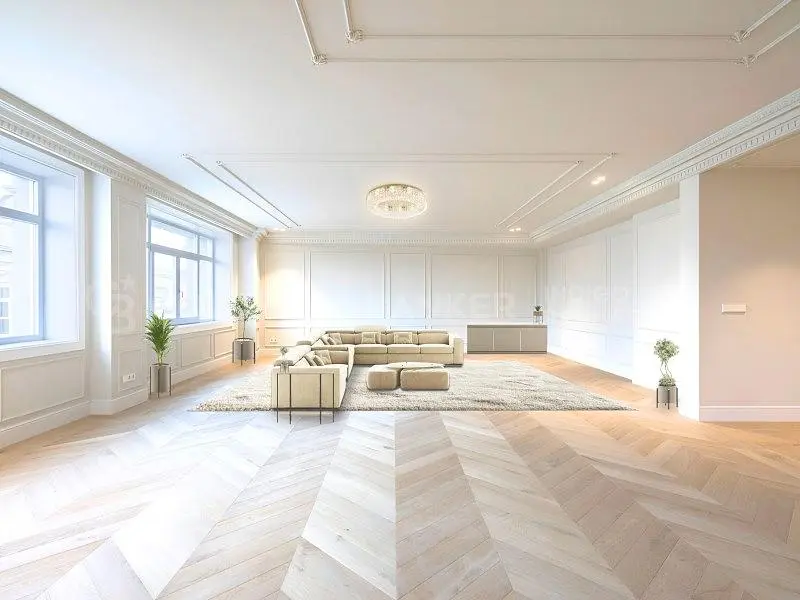 Keuken; keukenapparatuur, houten vloer, natuurlijk licht, moderne stijl, gerenoveerd