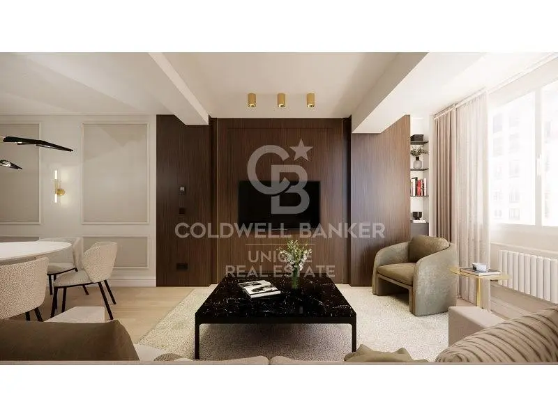 Living room; wood floor, natural light, modern style, high ceiling