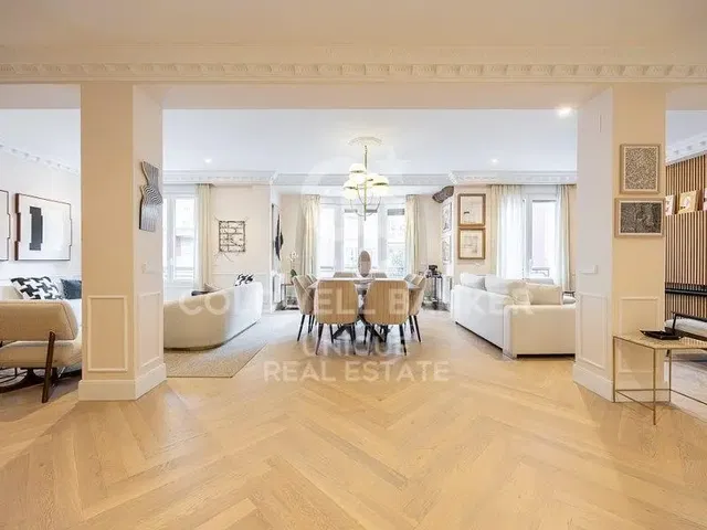 Salon; parquet, lumière naturelle, style moderne, hauteur sous plafond
