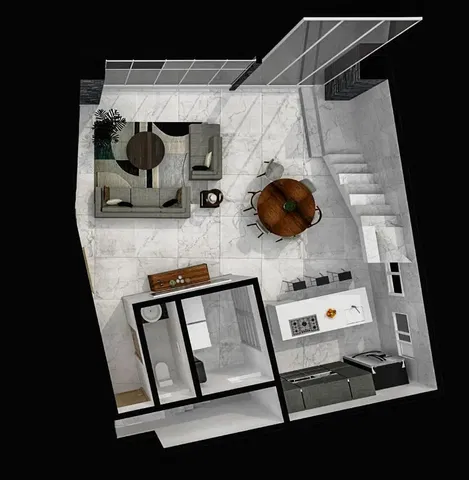 Obývačka; drevená podlaha, prirodzené svetlo, moderný štýl, vysoké stropy