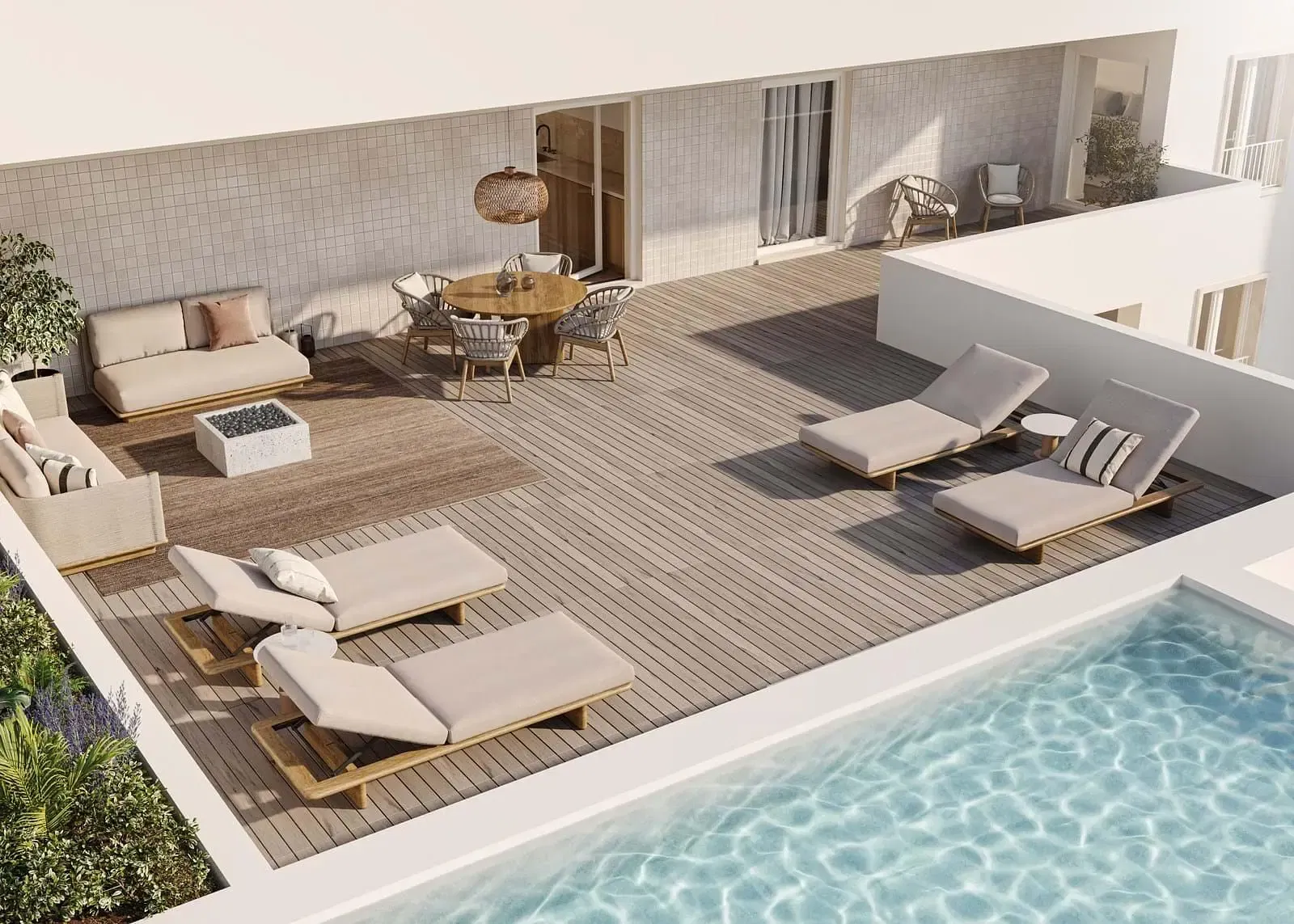 Living room; wood floor, natural light, modern style, high ceiling