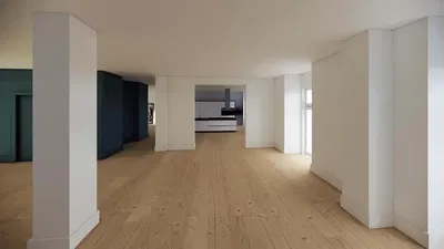 Σαλόνι; ξύλινο πάτωμα, φυσικό φως, μοντέρνο στυλ, ψηλά ταβάνια