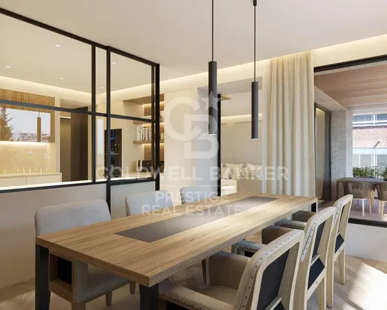 Cozinha; eletrodomésticos, chão de madeira, luz natural, estilo moderno, renovado