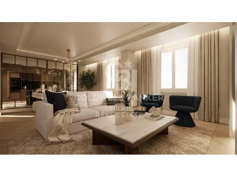 Wohnzimmer; holzboden, tageslicht, moderner stil, hohe decken