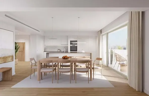 Living room; wood floor, natural light, modern style, high ceiling