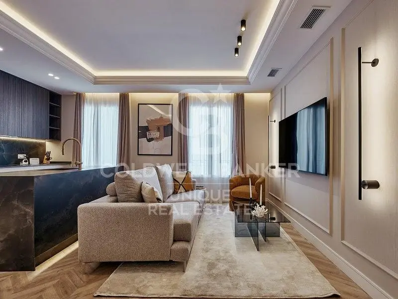 Dnevni boravak; drveni pod, prirodna svjetlost, moderan stil, visoki stropovi