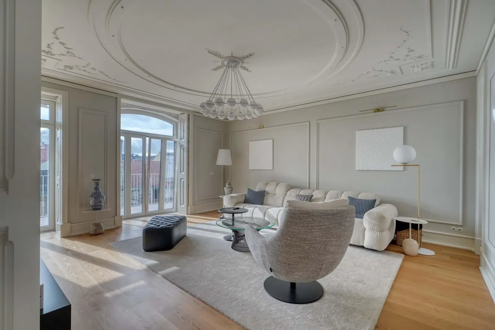 Kitchen; kitchen appliances, wood floor, natural light, modern style, renovated