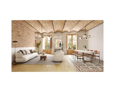 Wohnzimmer; holzboden, tageslicht, moderner stil, hohe decken