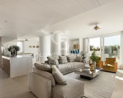 Kitchen; kitchen appliances, wood floor, natural light, modern style, renovated