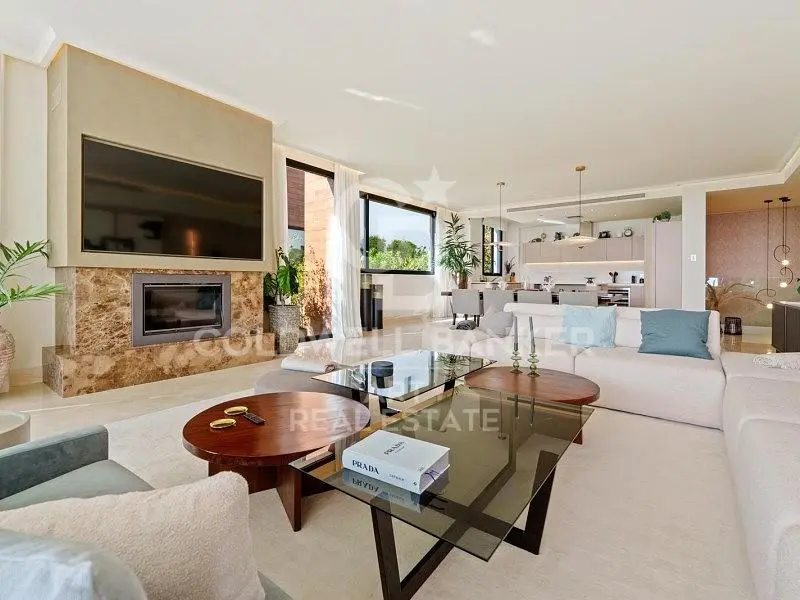 Salon; parquet, lumière naturelle, style moderne, hauteur sous plafond