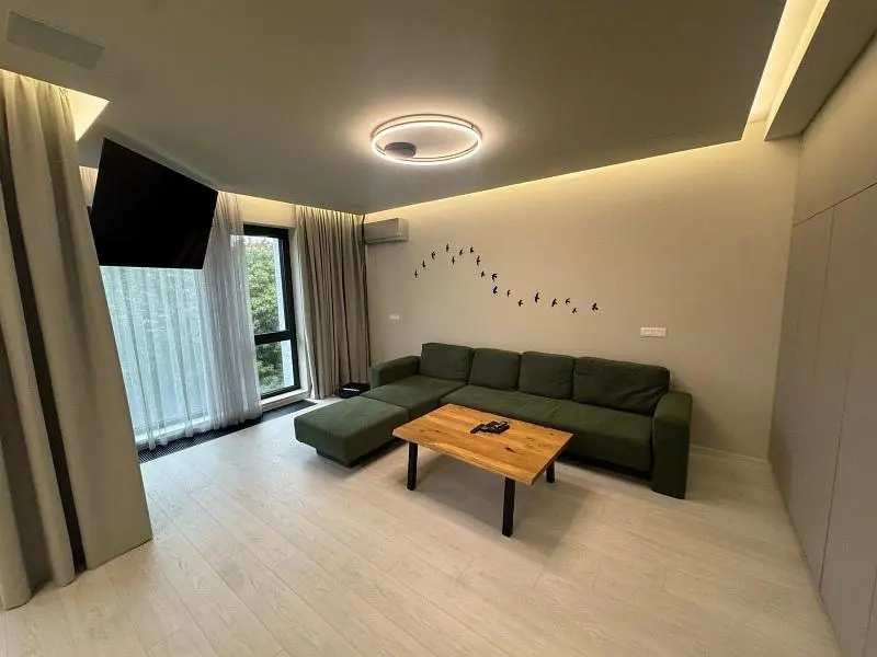 Kitchen; kitchen appliances, wood floor, natural light, modern style, renovated