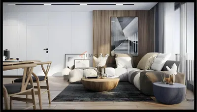 Wohnzimmer; holzboden, tageslicht, moderner stil, hohe decken