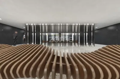 Obývací pokoj; dřevěná podlaha, přirozené světlo, moderní styl, vysoké stropy