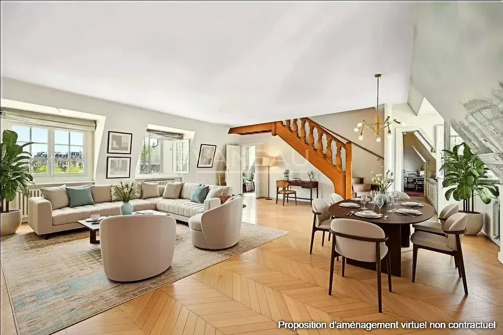 Living room; wood floor, natural light, modern style, high ceiling