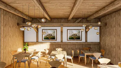 Living room; wood floor, natural light, modern style, high ceiling