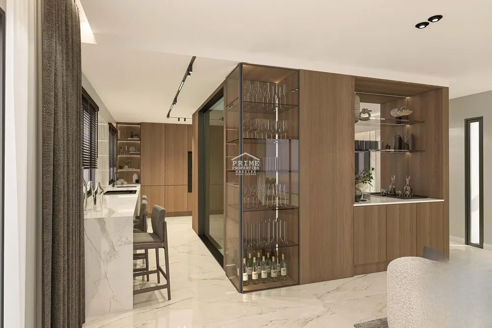Living room; wood floor, natural light, modern style, high ceiling