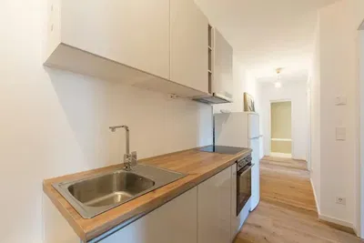Cocina; electrodomésticos, suelo de madera, luz natural, estilo moderno, renovado