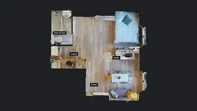 Salon; parquet, lumière naturelle, style moderne, hauteur sous plafond