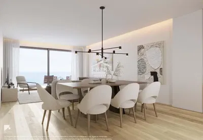 Living room; wood floor, natural light, modern style, high ceiling