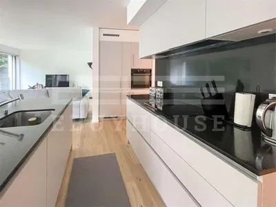 Living room; wood floor, natural light, modern style, high ceiling